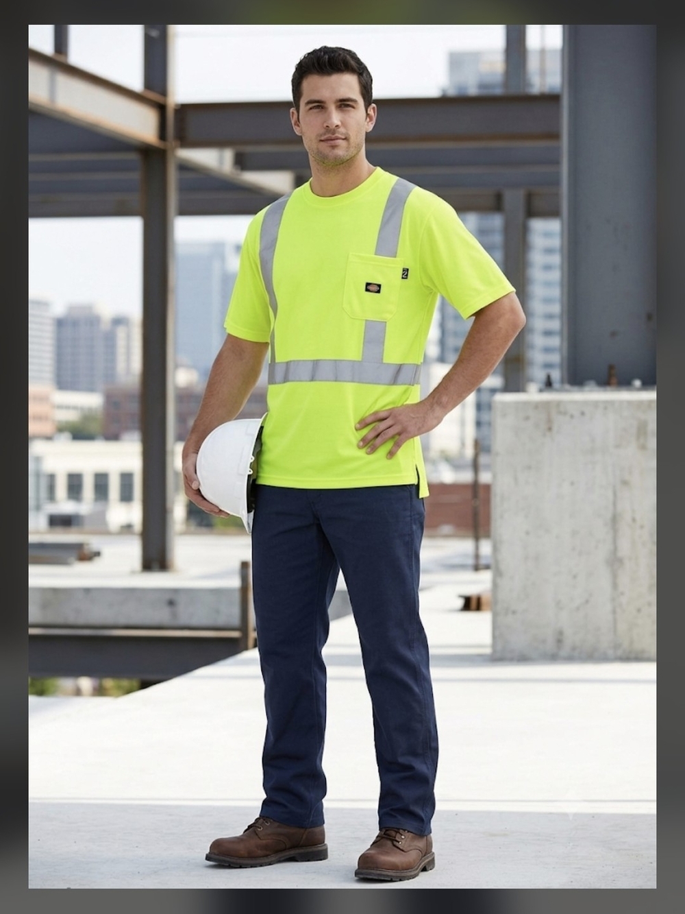 Dickies Men's High-Visibility Neon Yellow Short Sleeve Reflective Safety Tee